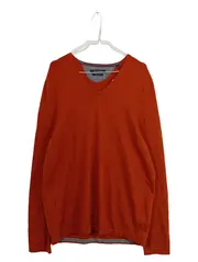 Vorschaubild 1 von Herren Pullover Gr. 52/XL Orange 100% Wolle V-Ausschnitt Strick