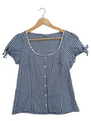 Vorschaubild 1 von Damen Karo Bluse Kurzarm Blau Gr. 36-38 Trachtenstil
