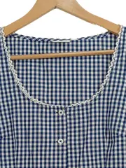 Vorschaubild 3 von Damen Karo Bluse Kurzarm Blau Gr. 36-38 Trachtenstil