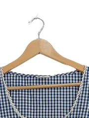 Vorschaubild 5 von Damen Karo Bluse Kurzarm Blau Gr. 36-38 Trachtenstil