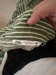 Vorschaubild 2 von Damen Hemdbluse Gr. XS grün gestreift Viskose Leinen Kurzarm Freizeit