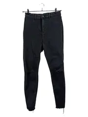 Vorschaubild 1 von Damen Skinny Jeans Schwarz Ripped Knee Cut Gr. 42 W33 Destroyed