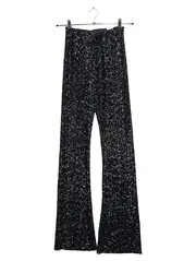 Vorschaubild 1 von Damen Pailletten Hose High Waist Schlaghose Schwarz XS Glamour Party