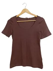 Vorschaubild 1 von Damen T-Shirt Kurzarm Rippstrick Braun Gr. 36/S Basic