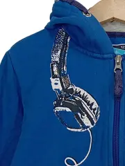 Vorschaubild 2 von Boys Style Kapuzenpullover Hoodie Gr. 122/128 Blau Kopfhörer Print