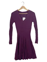 Vorschaubild 1 von Damen Strickkleid Langarm V-Ausschnitt Lila Gr. S 36