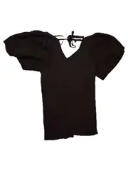 Vorschaubild 4 von Damen Top Puffärmel Schleife Rücken Rippstrick Schwarz Gr. S
