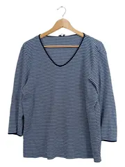 Vorschaubild 1 von Pullover Damen Gr. 42 XL Blau Gestreift Baumwolle V-Ausschnitt Strick