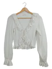 Vorschaubild 1 von Damen Bluse Rüschen Weiß Gr. 38 Langarm Feminin