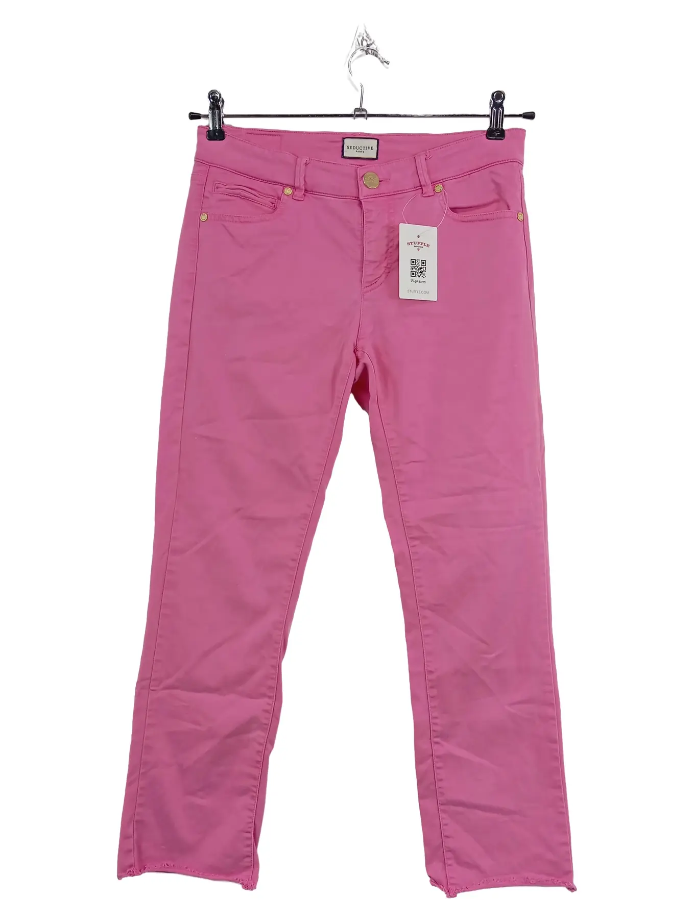 SEDUCTIVE Jeans Straight Leg Damen Pink Gr. 36 S Lyocell Fransen