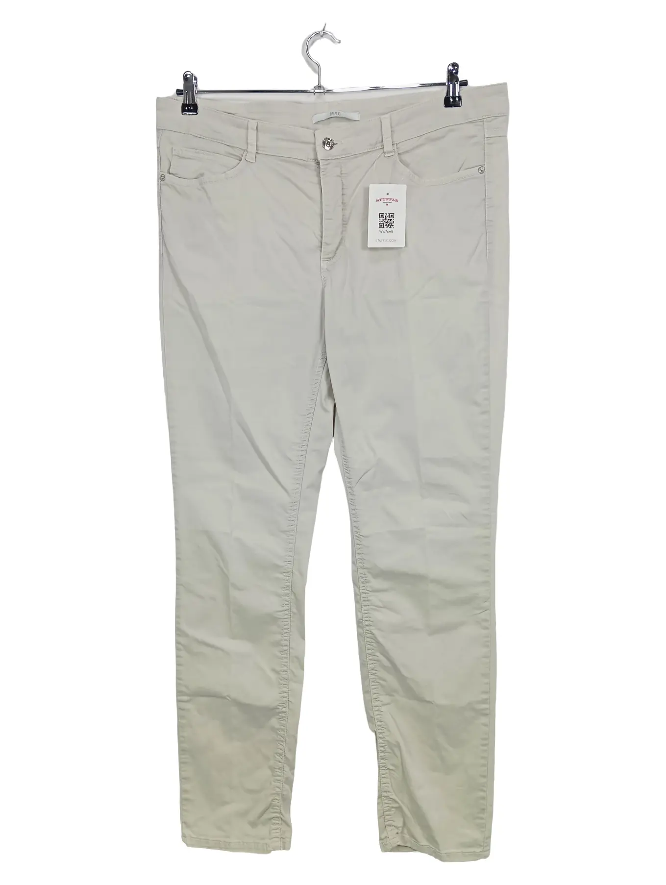 MAC Damen Stoffhose Beige Gr. 32 Baumwolle Casual Slim Fit