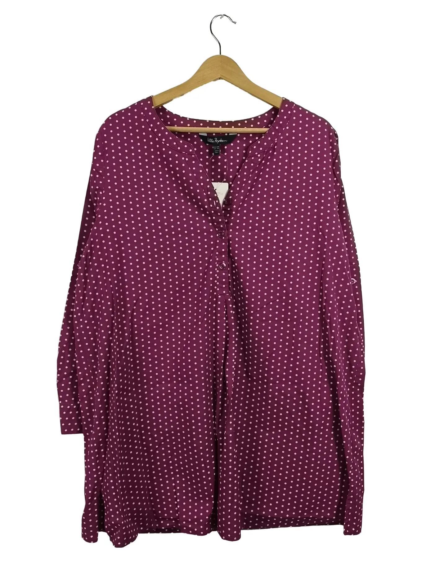 ULLA POPKEN Damen Langarmshirt Tunika Lila Punkte Baumwolle Größe 46x48