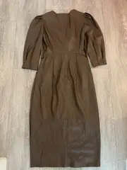 Vorschaubild 8 von Kunstleder Kleid Damen XS Braun Hemdblusenkleid Puffärmel