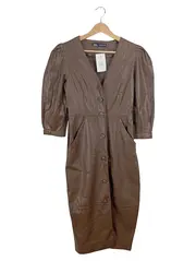 Vorschaubild 1 von Kunstleder Kleid Damen XS Braun Hemdblusenkleid Puffärmel