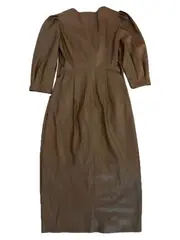 Vorschaubild 2 von Kunstleder Kleid Damen XS Braun Hemdblusenkleid Puffärmel
