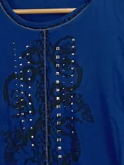 Vorschaubild 4 von Langarmshirt Damen Gr. 38 Blau Nieten Baumwolle Modern Print