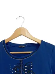 Vorschaubild 5 von Langarmshirt Damen Gr. 38 Blau Nieten Baumwolle Modern Print