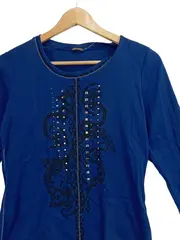 Vorschaubild 3 von Langarmshirt Damen Gr. 38 Blau Nieten Baumwolle Modern Print