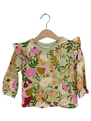 Vorschaubild 1 von Langarmshirt Blumenmuster Rüschen Grün Gr. 86 Baumwolle Mädchen