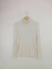 Vorschaubild 2 von Damen Rollkragen Pullover Gr. 38 M Beige Baumwolle Rippstrick Basic