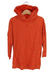 Vorschaubild 1 von Mädchen Kapuzenpullover Gr. 116 rot weiß gestreift Baumwolle Freizeit
