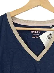 Vorschaubild 4 von Damen Langarmshirt Gr. 36 Blau V-Ausschnitt Glitzer Borte Raffung Casual