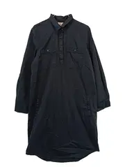 Vorschaubild 1 von Damen Hemdblusenkleid Gr. 38/M Schwarz Baumwolle Langarm