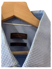 Vorschaubild 5 von Herren Business Hemd Kariert Blau Langarm Gr. 42 XL Baumwolle