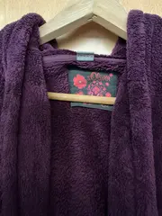 Vorschaubild 5 von Damen Morgenmantel Bademantel Gr. 42 XL Lila Kapuze Weich Fleece