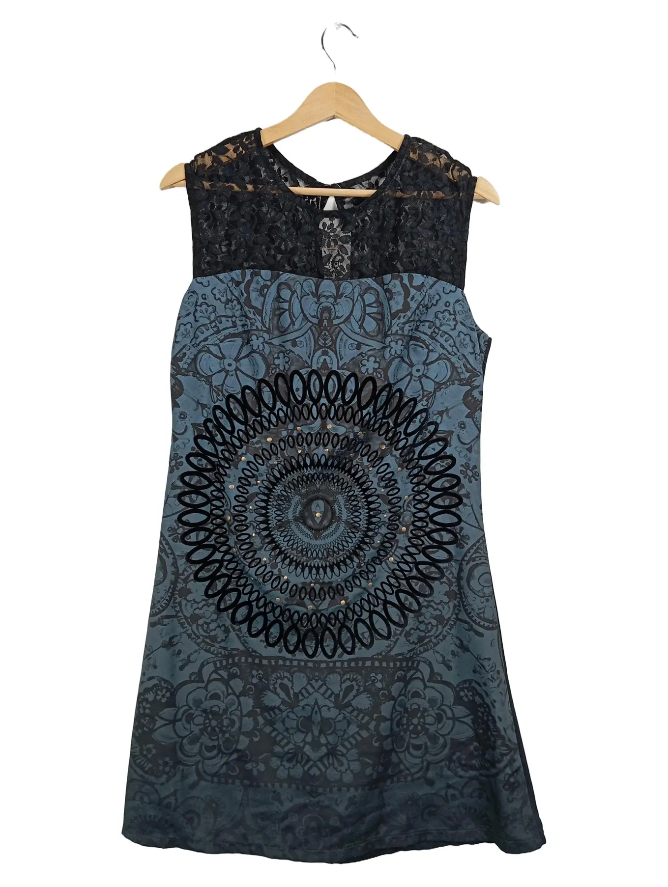 DESIGUAL A-Linien Cocktailkleid Gr. 40 L Spitze Pailletten Festlich Midikleid