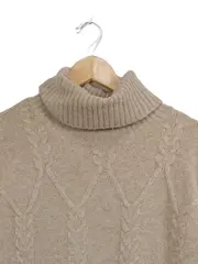 Vorschaubild 5 von Damen Rollkragenpullover Zopfmuster Beige Gr. L Oversized