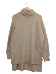 Vorschaubild 1 von Damen Rollkragenpullover Zopfmuster Beige Gr. L Oversized