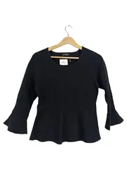 Vorschaubild 1 von TAIFUN Pullover Damen Gr. 38 Schwarz Schößchen 3/4 Arm Volant Strick Elegant