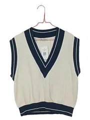 Vorschaubild 1 von Damen Pullunder V-Ausschnitt Beige Navy Preppy Gr. S Baumwolle