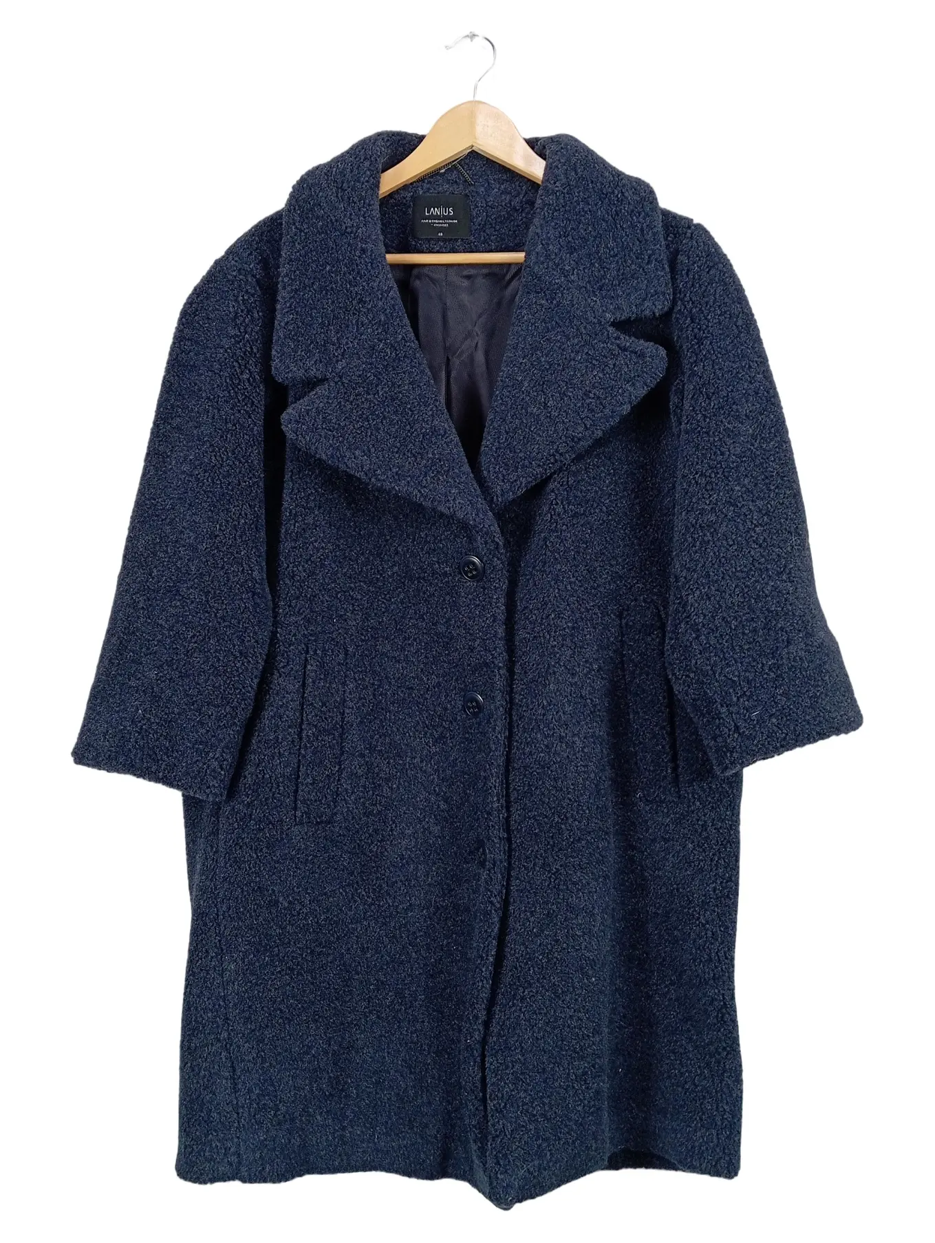 LANIUS Wollmantel Damen Blau Klassisch Gr. 40 Wolle Baumwolle