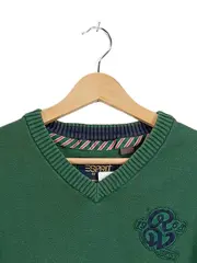 Vorschaubild 4 von Pullover Herren V-Ausschnitt Strickpullover Logo Grün Gr. M Baumwolle