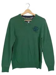 Vorschaubild 1 von Pullover Herren V-Ausschnitt Strickpullover Logo Grün Gr. M Baumwolle