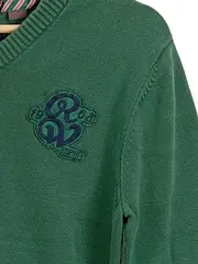 Vorschaubild 3 von Pullover Herren V-Ausschnitt Strickpullover Logo Grün Gr. M Baumwolle