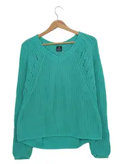 Vorschaubild 1 von Strickpullover Lochmuster Baumwolle Türkis Gr. 40 L