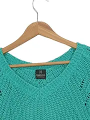 Vorschaubild 2 von Strickpullover Lochmuster Baumwolle Türkis Gr. 40 L