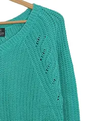 Vorschaubild 3 von Strickpullover Lochmuster Baumwolle Türkis Gr. 40 L