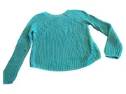 Vorschaubild 4 von Strickpullover Lochmuster Baumwolle Türkis Gr. 40 L