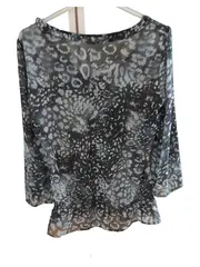 Vorschaubild 2 von Damen Bluse Gr. 38 Grau Animal-Print Langarm Rüschen Chiffon