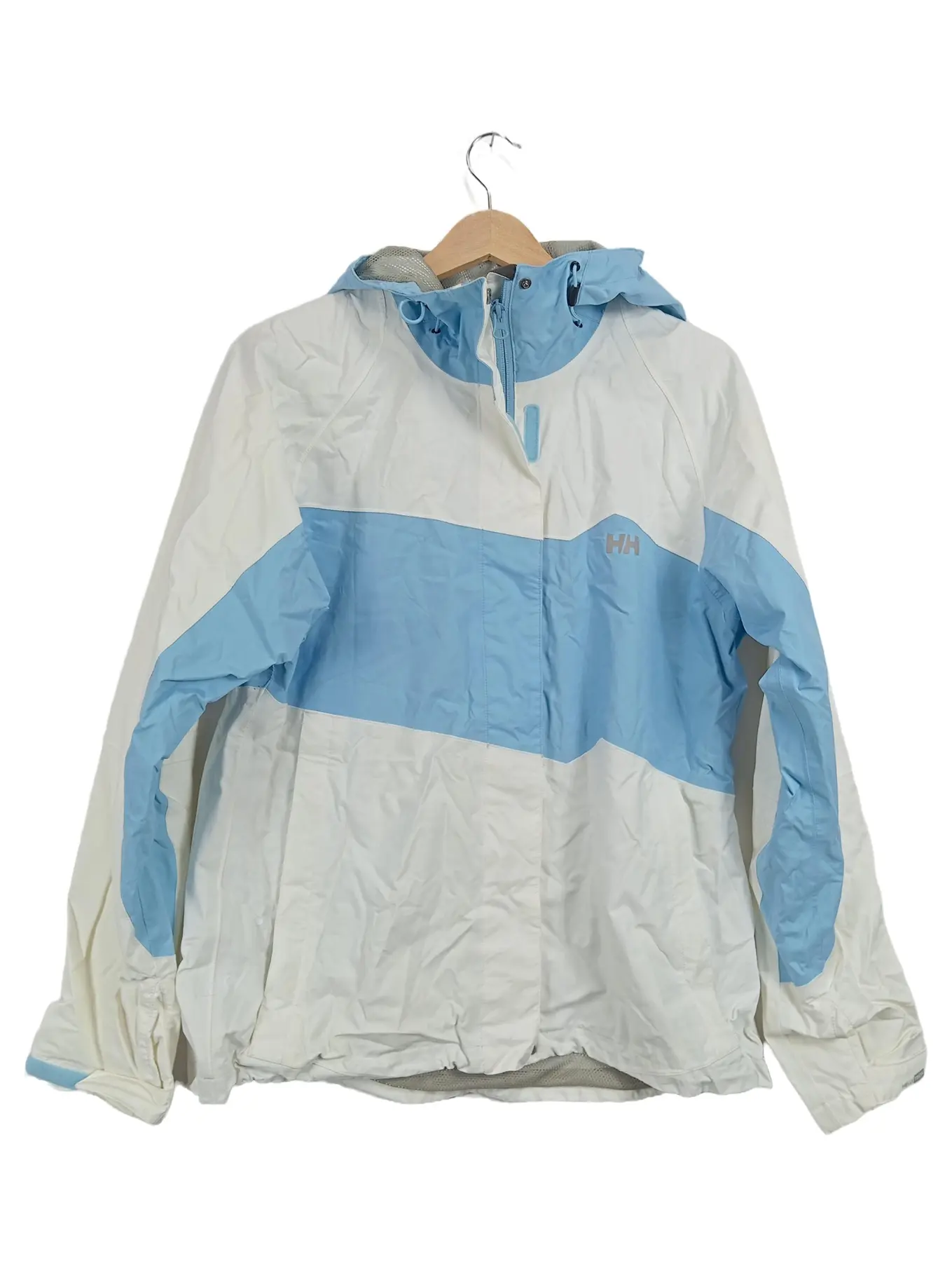 HELLY HANSEN Damen Jacke Gr. 40 L Weiß Blau Outdoor Regenjacke Kapuze Logo