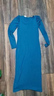 Vorschaubild 6 von Strickkleid Damen Gr. S Petrol Langarm Rippstrick Midi