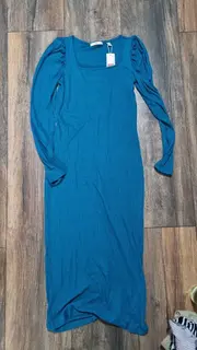 Vorschaubild 5 von Strickkleid Damen Gr. S Petrol Langarm Rippstrick Midi