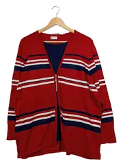 Vorschaubild 1 von Damen Strickjacke Gr. 48 Rot Gestreift Reißverschluss Viskose