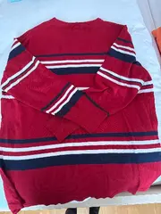 Vorschaubild 4 von Damen Strickjacke Gr. 48 Rot Gestreift Reißverschluss Viskose