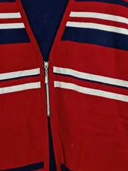 Vorschaubild 2 von Damen Strickjacke Gr. 48 Rot Gestreift Reißverschluss Viskose