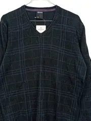 Vorschaubild 2 von Herren Pullover Kariert Grau V-Ausschnitt Langarm Gr. S